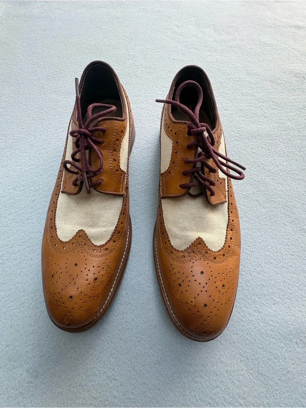 Johnston & Murphy Tan Leather Linen Wingtip Oxfords Men's 8.5M Brogue 20-3312